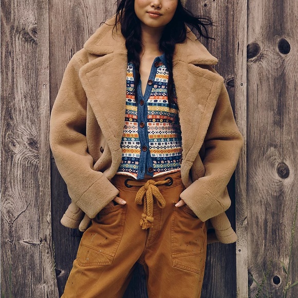 Free People Tan and Cream Teddy Jacket - Picture 7 of 9